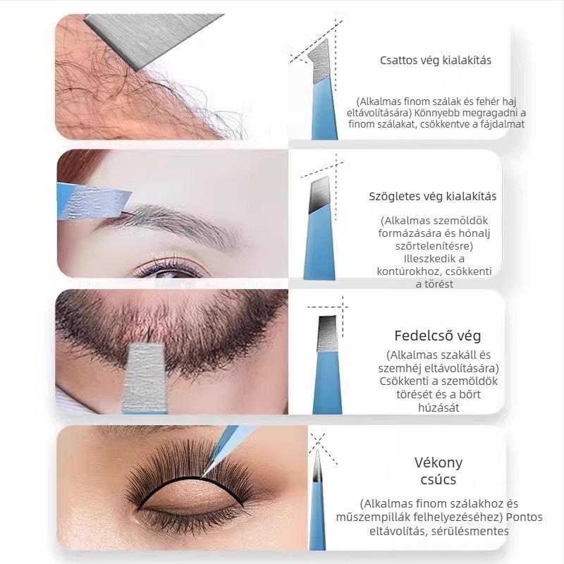 Szemöldök-klip – négy részes dobozos készlet, precíz rozsdamentes acél csipesz, Little Genius