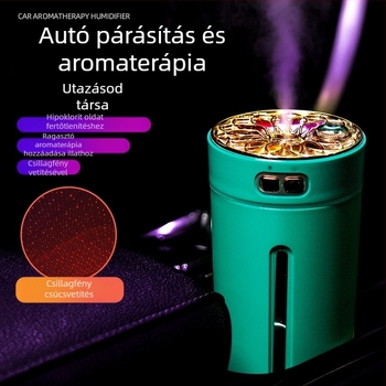 Autóba szerelhető USB aromaterápiás párásító, 0,5 L tartály, 1 permetezőnyílás, kerek dizájn