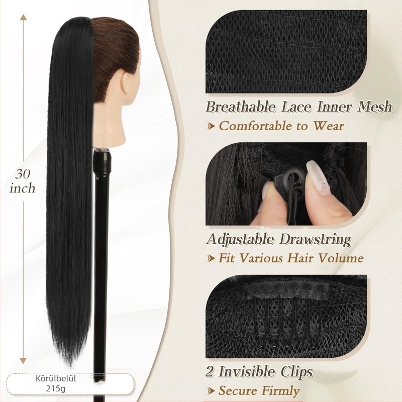 Pónifarok paróka - hosszú egy darabból álló egyenes haj, modell GD20035; hőálló szál; mechanizmus; nem festhető vagy vasalható