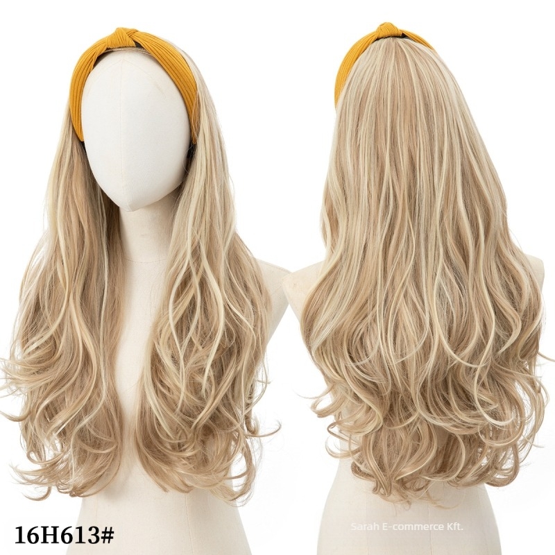 HB01 Sela wig: hosszú göndör paróka félfejre illeszkedő fejpánttal, hőálló szintetikus rostok, egzotikus stílus