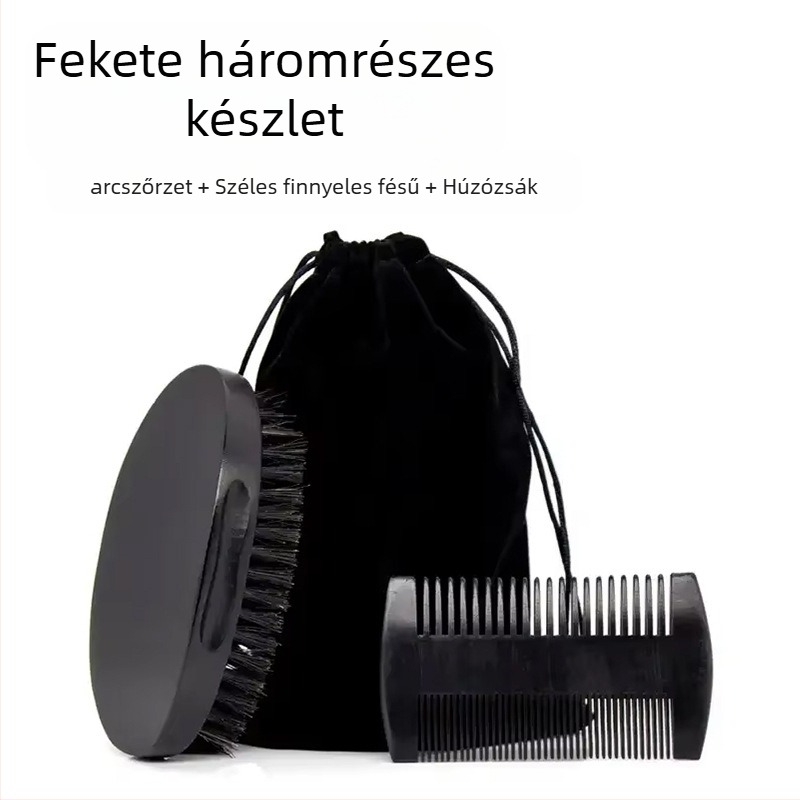 Fából készült ovális alakú kézben tartható szakállkefe sertésszőrrel a szakáll ápolásához