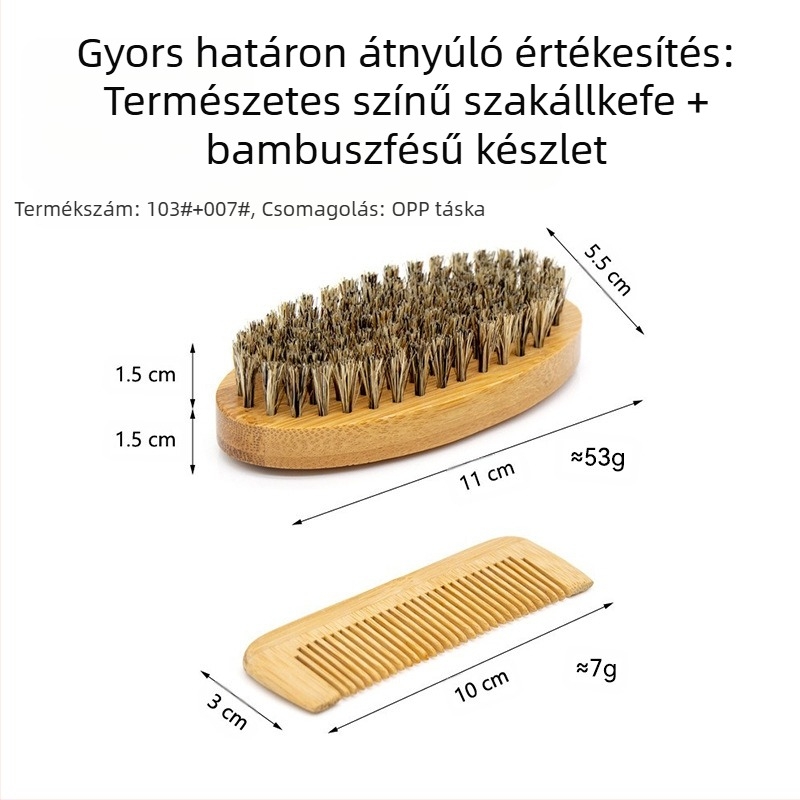 Fából készült ovális alakú kézben tartható szakállkefe sertésszőrrel a szakáll ápolásához