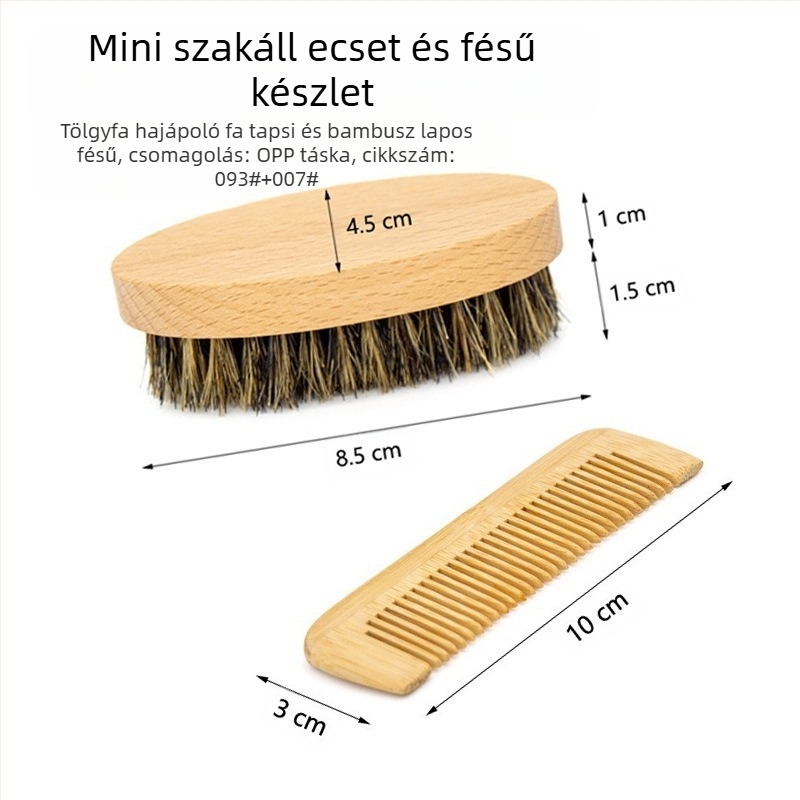 Fából készült ovális alakú kézben tartható szakállkefe sertésszőrrel a szakáll ápolásához