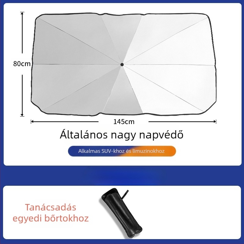 Autó napsugárvédő árnyékoló az első szélvédőhöz - univerzális illesztés, alumíniumfólia, teleszkópos rögzítés, logónyomtatás lehetséges