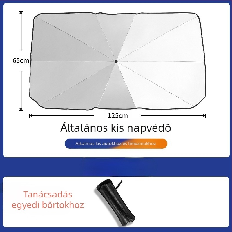 Autó napsugárvédő árnyékoló az első szélvédőhöz - univerzális illesztés, alumíniumfólia, teleszkópos rögzítés, logónyomtatás lehetséges