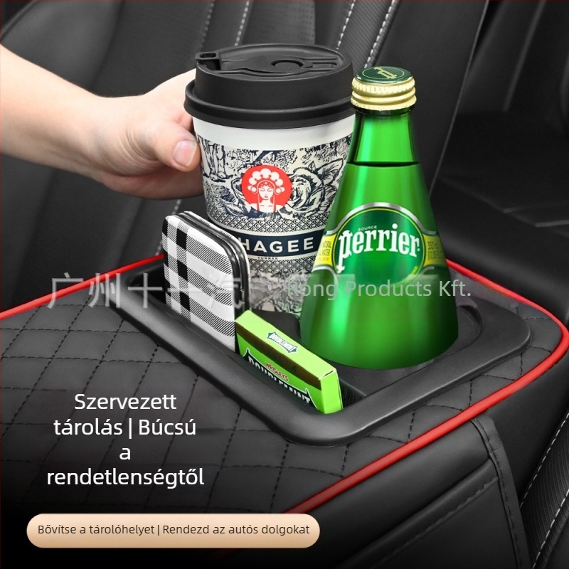 Universális autókar kapocs középső könyöktámasz pohártartó és tároló rekesz; ABS anyag; Eleven márka; testreszabható