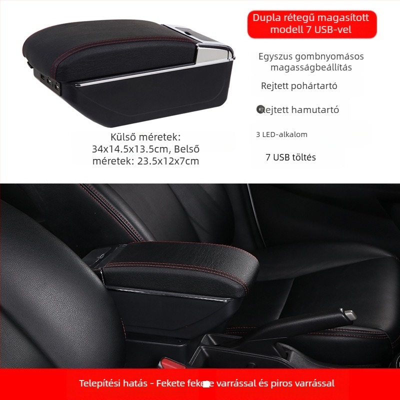 Általános autó kartámasz doboz – központi, kártyatípusú rekesz, állítható szélesség, műanyag, 3,0 kg, testreszabható