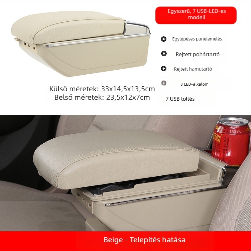 Általános autó kartámasz doboz – központi, kártyatípusú rekesz, állítható szélesség, műanyag, 3,0 kg, testreszabható