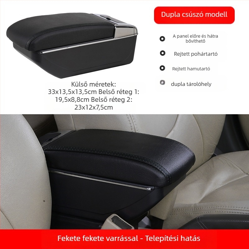 Általános autó kartámasz doboz – központi, kártyatípusú rekesz, állítható szélesség, műanyag, 3,0 kg, testreszabható