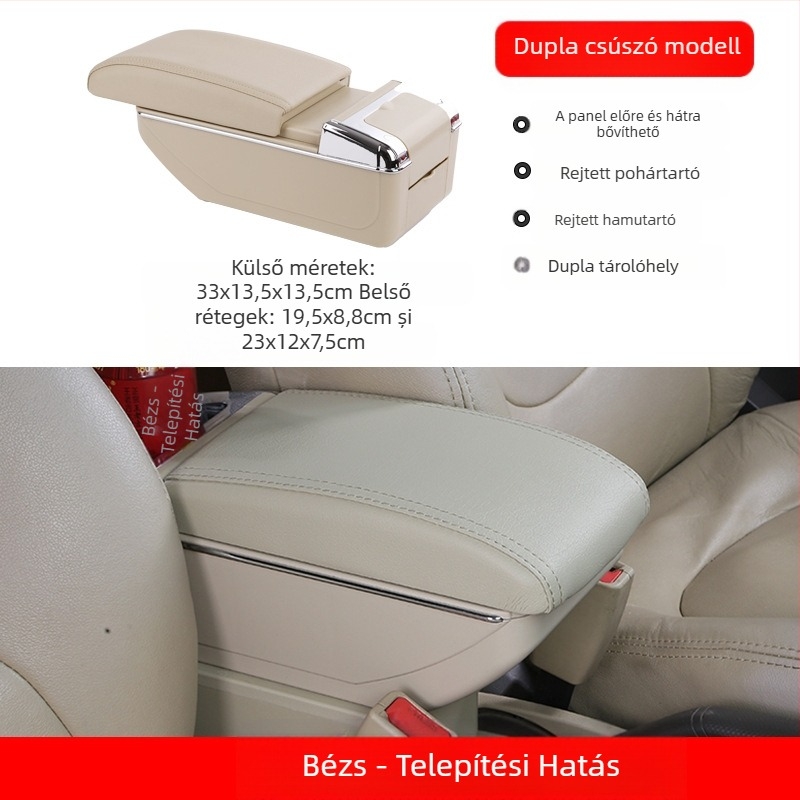 Általános autó kartámasz doboz – központi, kártyatípusú rekesz, állítható szélesség, műanyag, 3,0 kg, testreszabható