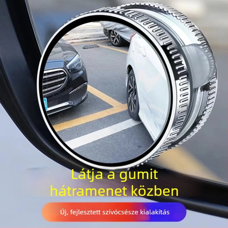 Autó hátsó tükör kör alakú, fém konstrukció, sík tükör, 180°-ban állítható, univerzálisan kompatibil