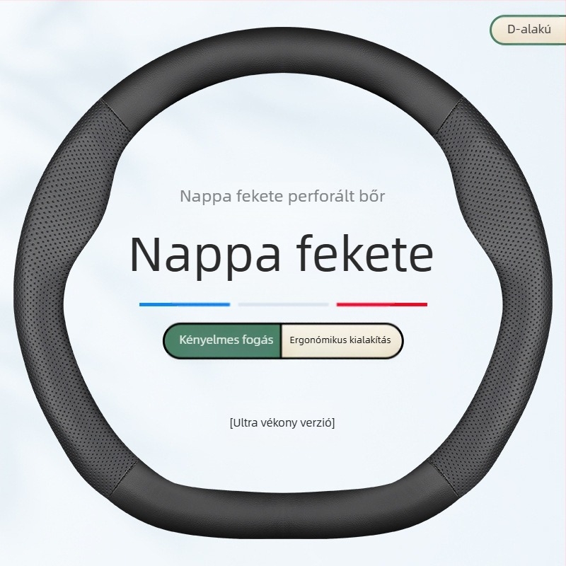 Kormánytakaró, valódi bőrből, sportos stílus, univerzális négyévszakos illeszkedés, speciális autóhoz szerelés