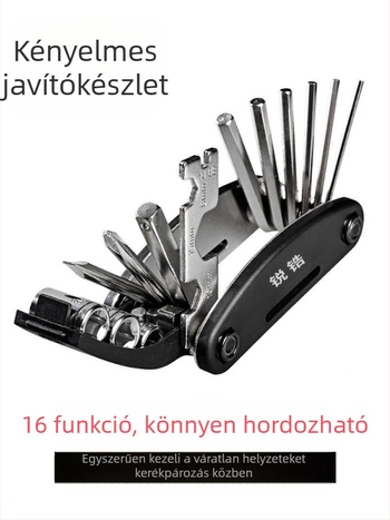 16 az 1-ben kerékpárjavító eszköz, összecsukható kialakítású, fém konstrukció