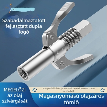 Vajas pisztoly fújófej zárócsíkkal és magasnyomású zsírzófejjel, modell 981, acél kivitel, működő nyomás 21, csőkapacitás 1, nettó tömeg 128 g