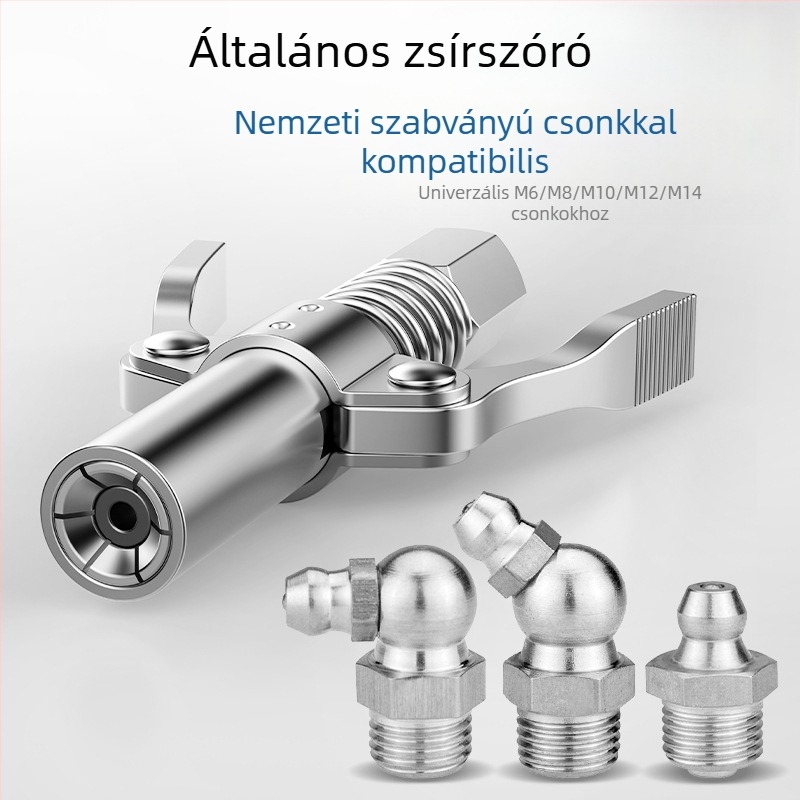 Vajas pisztoly fújófej zárócsíkkal és magasnyomású zsírzófejjel, modell 981, acél kivitel, működő nyomás 21, csőkapacitás 1, nettó tömeg 128 g