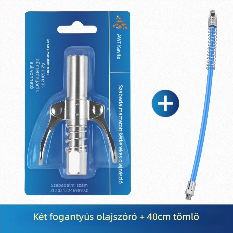 Vajas pisztoly fújófej zárócsíkkal és magasnyomású zsírzófejjel, modell 981, acél kivitel, működő nyomás 21, csőkapacitás 1, nettó tömeg 128 g