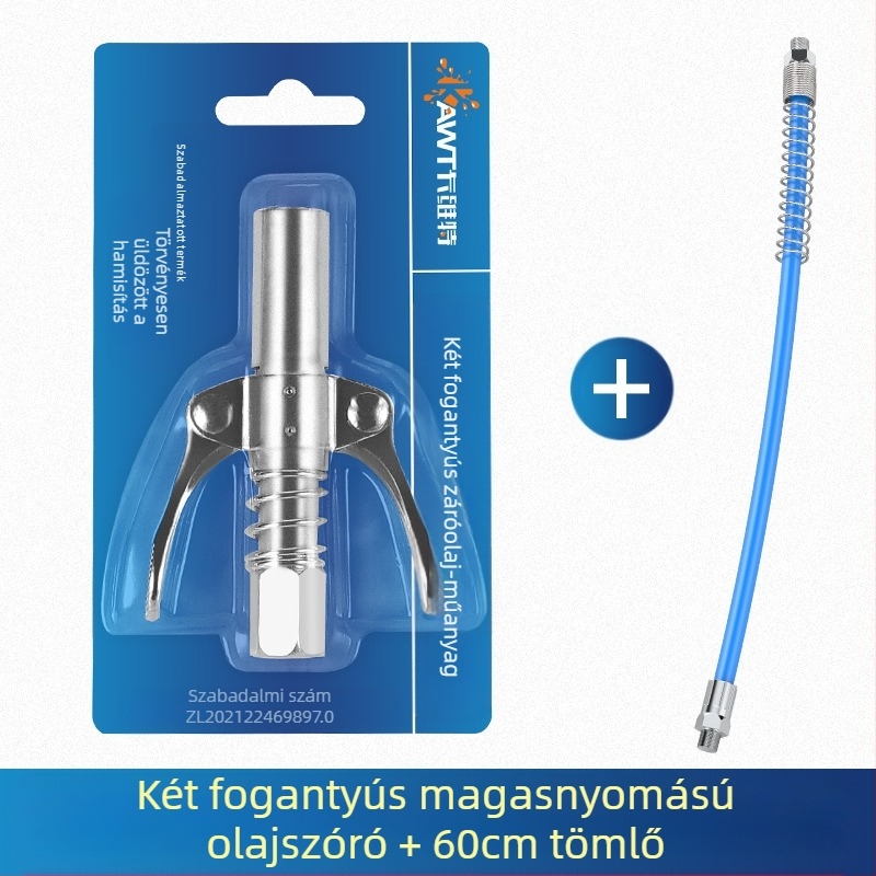 Vajas pisztoly fújófej zárócsíkkal és magasnyomású zsírzófejjel, modell 981, acél kivitel, működő nyomás 21, csőkapacitás 1, nettó tömeg 128 g