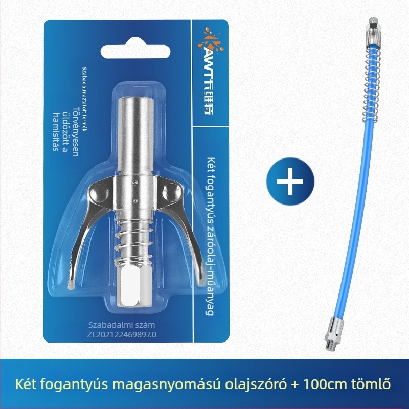 Vajas pisztoly fújófej zárócsíkkal és magasnyomású zsírzófejjel, modell 981, acél kivitel, működő nyomás 21, csőkapacitás 1, nettó tömeg 128 g