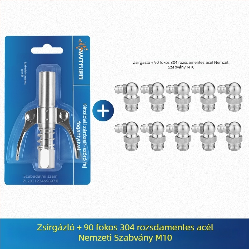 Vajas pisztoly fújófej zárócsíkkal és magasnyomású zsírzófejjel, modell 981, acél kivitel, működő nyomás 21, csőkapacitás 1, nettó tömeg 128 g