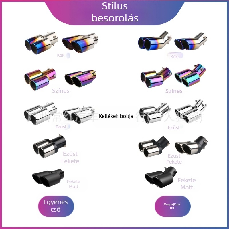 Autókipufogócső hangcsillapítóval, univerzális, rozsdamentes acélból, hátsó rész, csavaros rögzítés, általános modellekhez