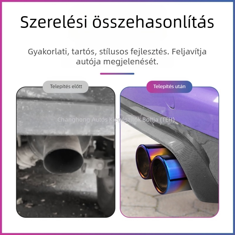 Autókipufogócső hangcsillapítóval, univerzális, rozsdamentes acélból, hátsó rész, csavaros rögzítés, általános modellekhez