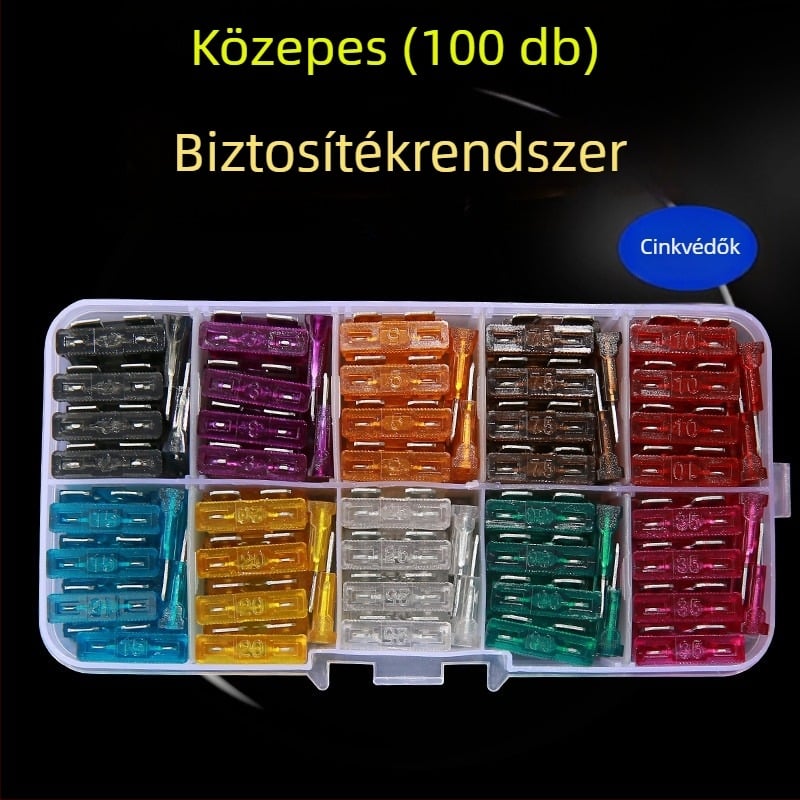 Autóbiztosíték készlet 2A–35A, 100 db, dobozban