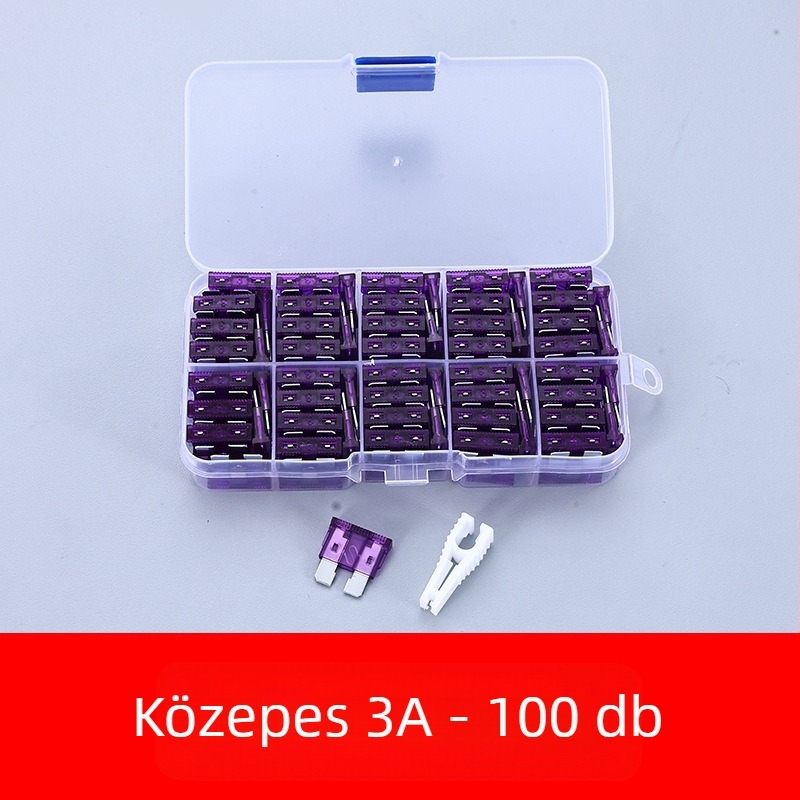Autóbiztosíték készlet 2A–35A, 100 db, dobozban