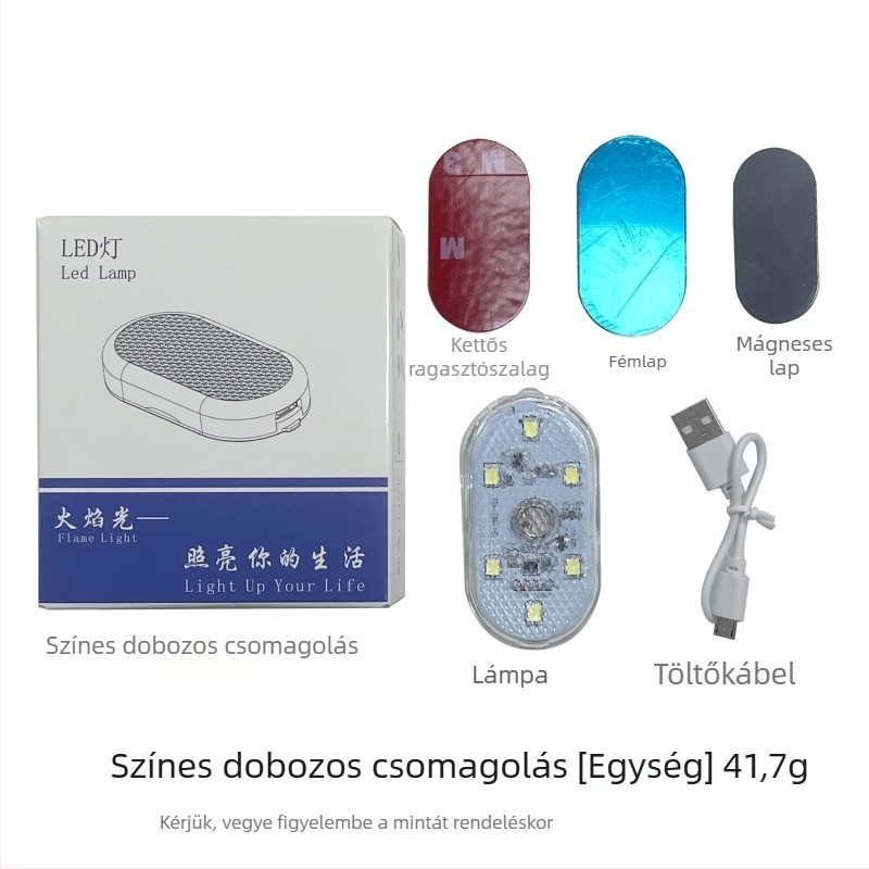 Szenzoros autó belső és tetővilágítás, vezeték nélküli telepítés ragasztóval, 3W fehér LED