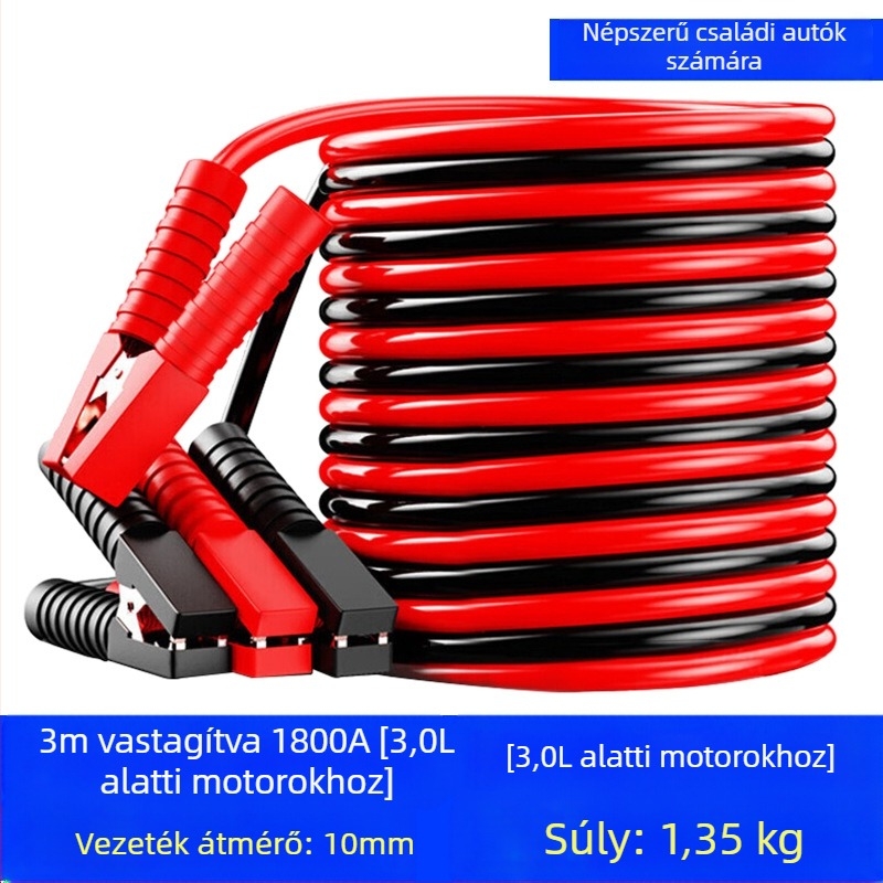 Indító kábel autóhoz rézvezetővel és PVC izolációval, hossz 2-5 m, univerzális