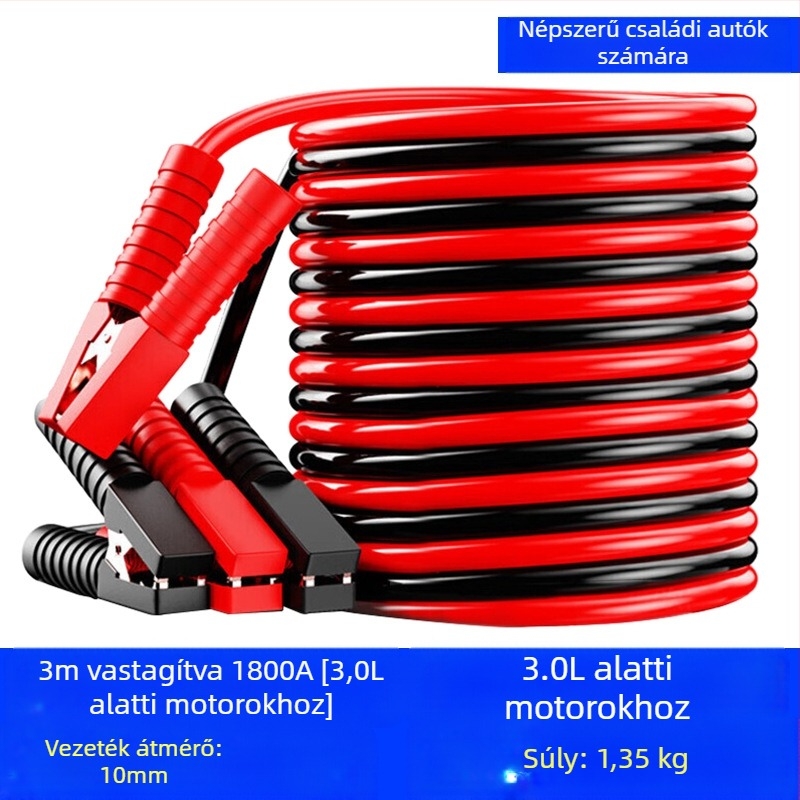 Indító kábel autóhoz rézvezetővel és PVC izolációval, hossz 2-5 m, univerzális