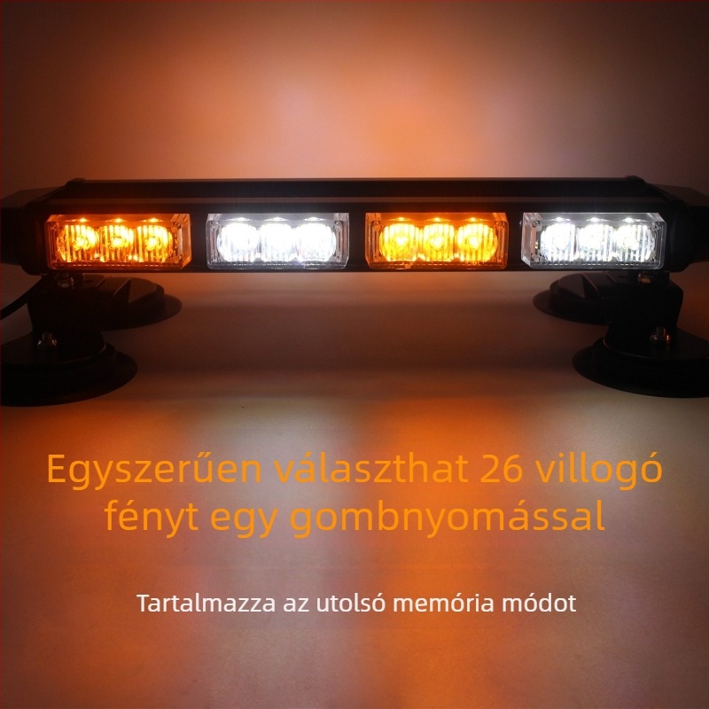 30 LED-es strobe fény autóhoz, figyelmeztető beacon mágneses alapzattal, 30W, 12-24V, alumínium ház