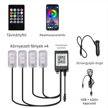 Autó belső LED hangulatfény, USB-tápellátású, 12V, 15W, modell Square Foot Light, univerzális kompatibilitás
