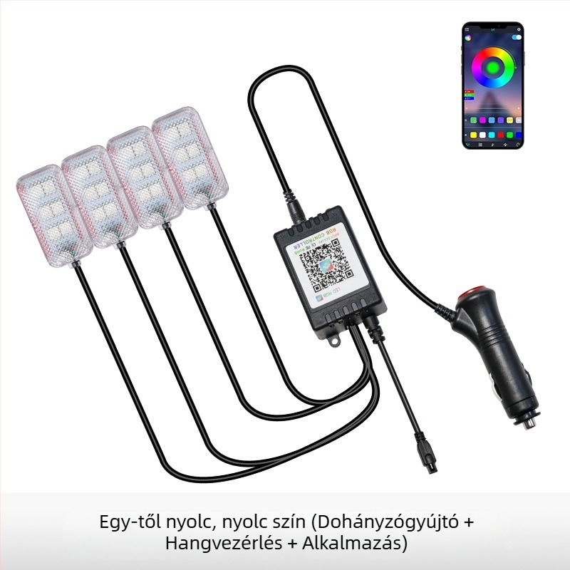 Autó belső LED hangulatfény, USB-tápellátású, 12V, 15W, modell Square Foot Light, univerzális kompatibilitás