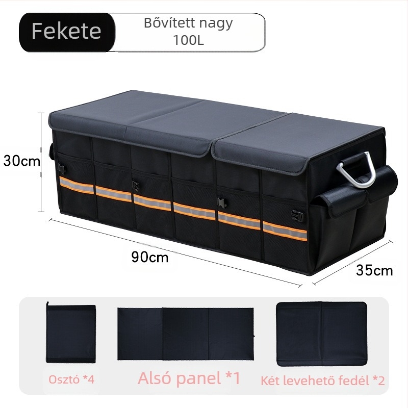 Autócsomagtartó tároló doboz, összecsukható, Oxford anyagból, kapacitás 36L/66L, plug-in telepítés
