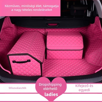 Összecsukható bőr autótároló doboz, szív alakú hímzett mintával, 29–63 L kapacitás, logó nyomtatva