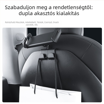 Tesla Model Y és Model 3 hátsó fejtámla horog telefon- és tabletatartóval – gyors csipeszes felszerelés, elektromos szorítás