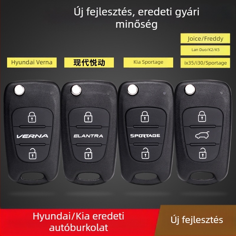 Távirányító kulcsház Hyundai/Kia modellekhez (i30, ix35, Rena, Sonata 8, Lion Run, Smart Run, K2K5) – ABS tokozás, kulcs pengéje réz, testreszabható feldolgozás, modell 01, súly 1