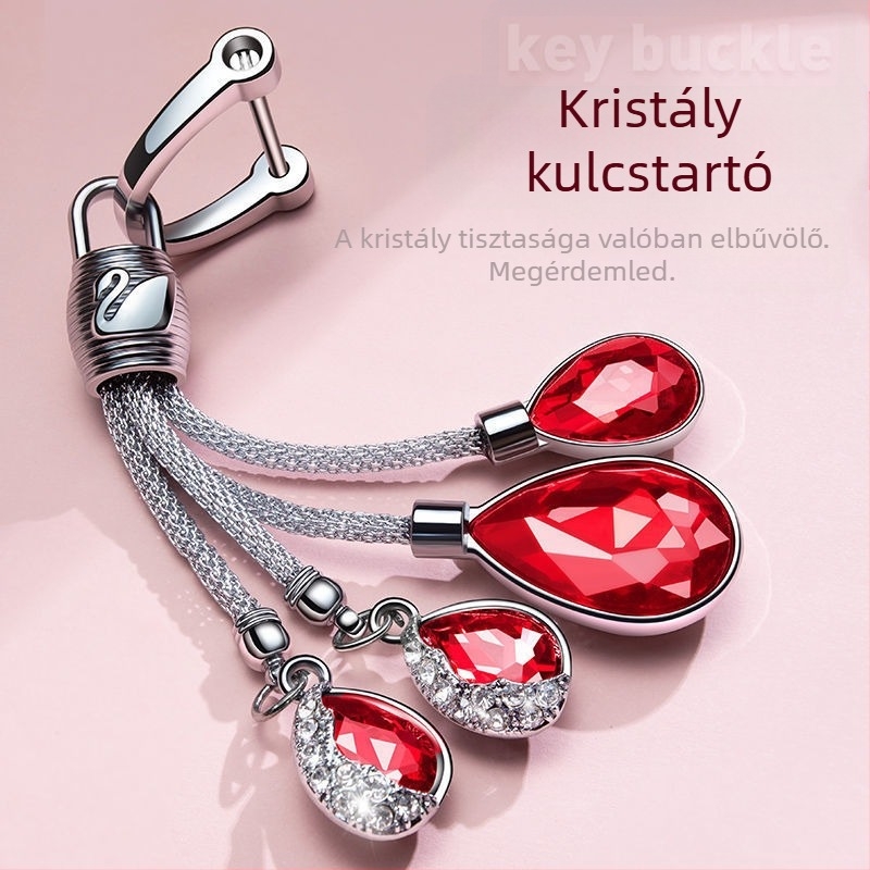 Autókulcstartó kristály medállal – hattyú formájú, fém, aranyos stílus, belső autó kiegészítő