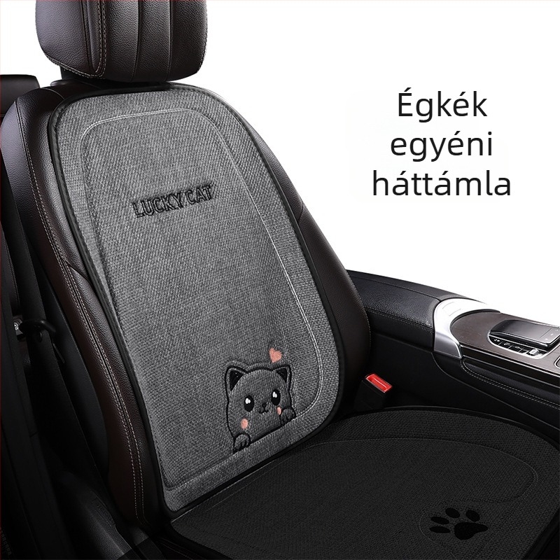 Autóülés-párnák készlet macska szív mintával, egész éves használatra, légáteresztő felület, szintetikus rosttöltet, tartalmaz ülés- és hátsó párnát.