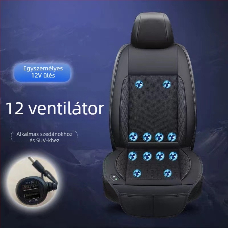 Nyári autóülés ventilált hűtő párna USB interfésszel és hátsó ventilátorral