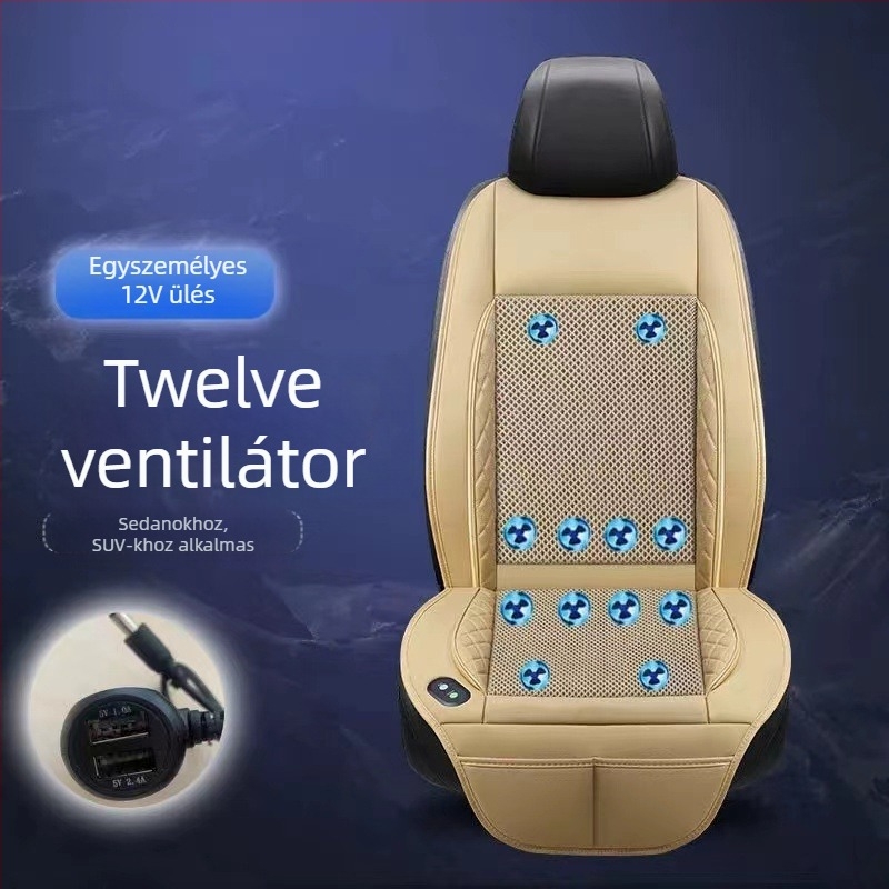 Nyári autóülés ventilált hűtő párna USB interfésszel és hátsó ventilátorral