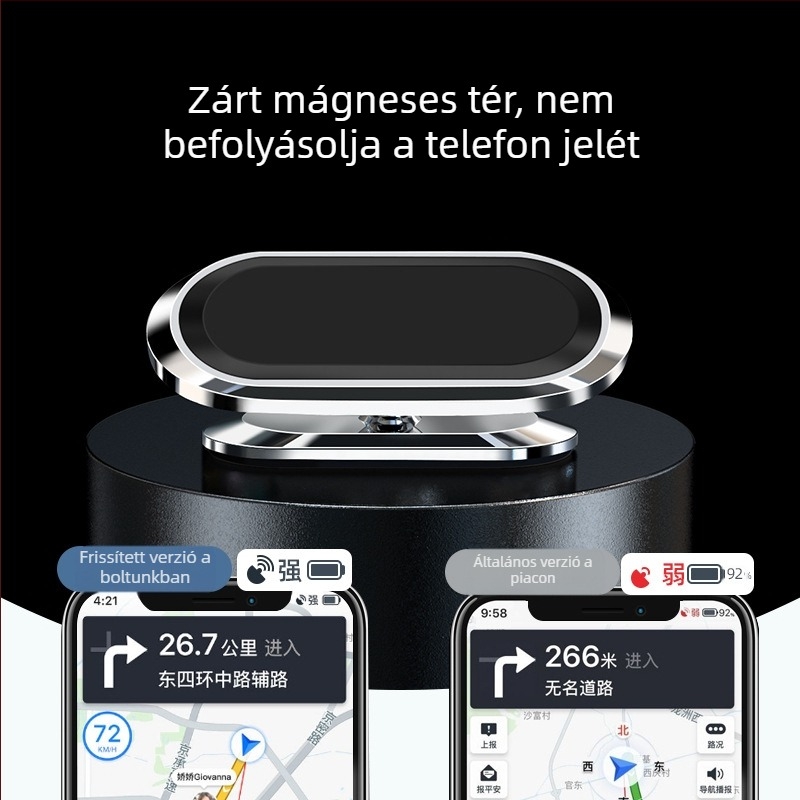 Univerzális autós telefontartó, ötvözetes anyagból, mágneses rögzítés a műszerfalon, navigációhoz