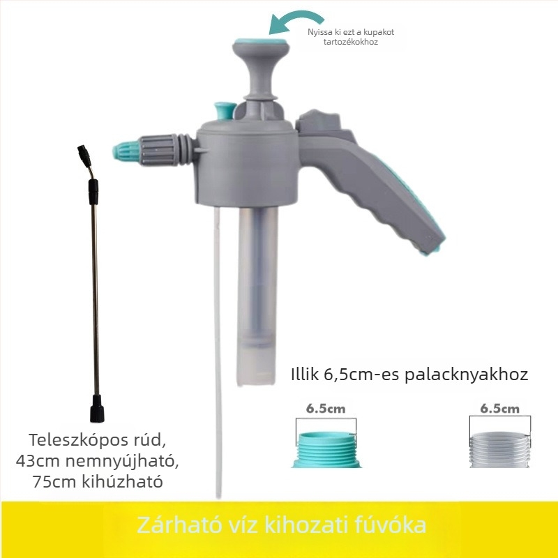 Teáskanna/öntözőfej készlet univerzális rúddal, teleszkópos hosszabbítással, habspray fej, buborékos fej