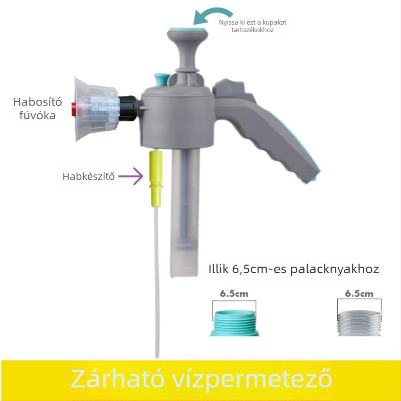 Teáskanna/öntözőfej készlet univerzális rúddal, teleszkópos hosszabbítással, habspray fej, buborékos fej