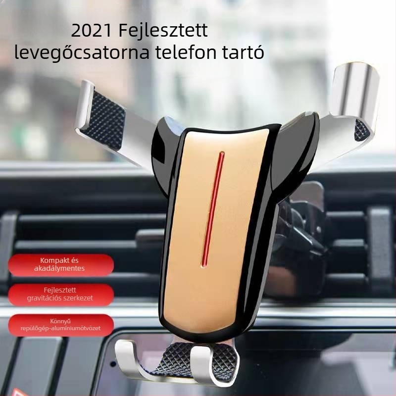 Autóhoz tervezett telefon tartó gravitációs rögzítővel, légkimenethez, alumíniumötvözetből, univerzális
