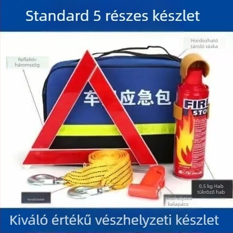 Autóvészhelyzeti készlet tűzoltó készülékkel és elsősegély-készlettel – testreszabható vészhelyzeti csomag