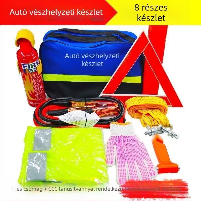Autóvészhelyzeti készlet tűzoltó készülékkel és elsősegély-készlettel – testreszabható vészhelyzeti csomag
