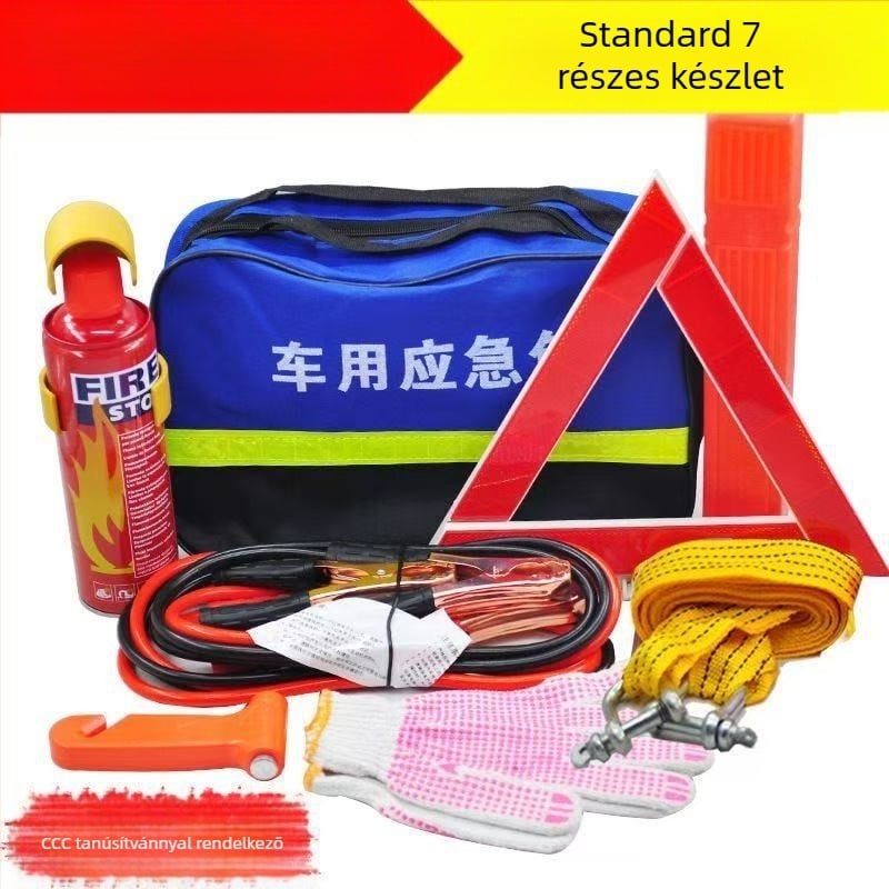 Autóvészhelyzeti készlet tűzoltó készülékkel és elsősegély-készlettel – testreszabható vészhelyzeti csomag