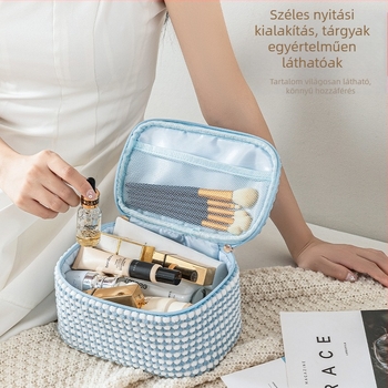 Si difu Velvet kozmetikai táska — plüss anyag, kocka alak, utazási smink tároló
