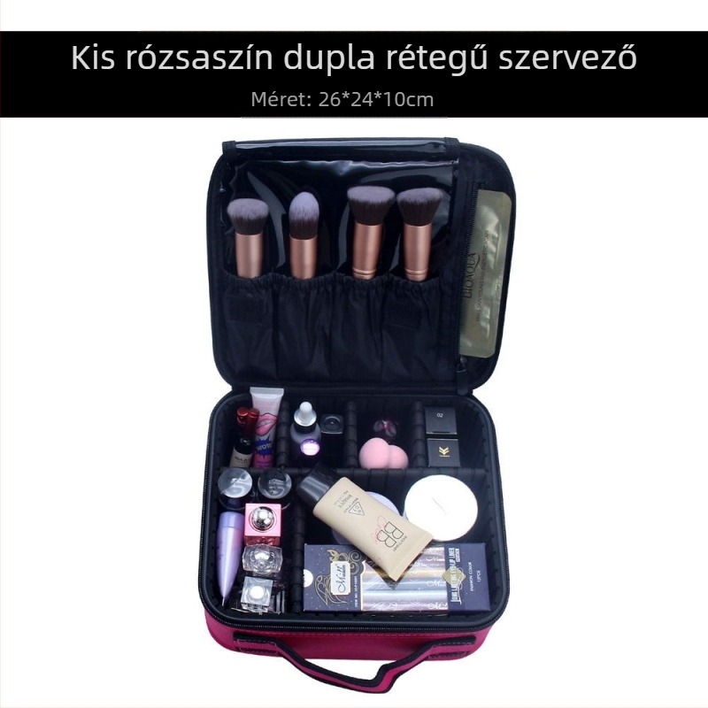 Sminktáska tároló rekeszekkel, Oxford anyag, cipzár, egyszínű, vízálló és ütésálló, kiegészítő réteggel